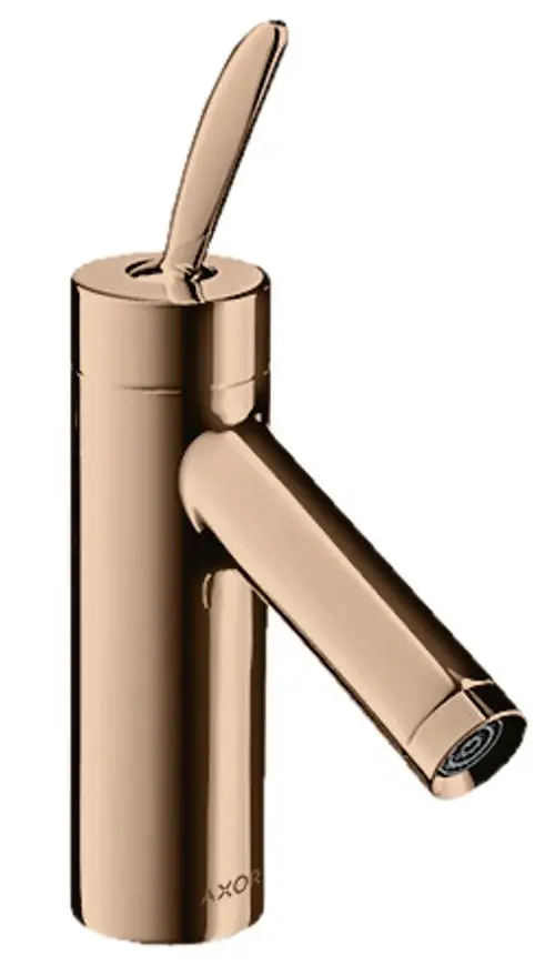 Einhebel-Waschtischmischer von AXOR in glänzendem Rotgold mit seitlichem Hebel und schwenkbarem Auslauf. Design geeignet für moderne Badumgebungen.